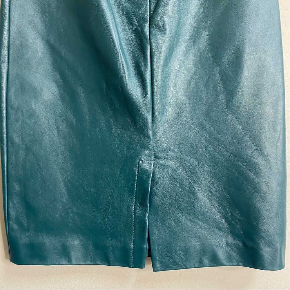 Nicole Miller Artelier Teal Leather Pencil Skirt Size 10 - Picture 9 of 12